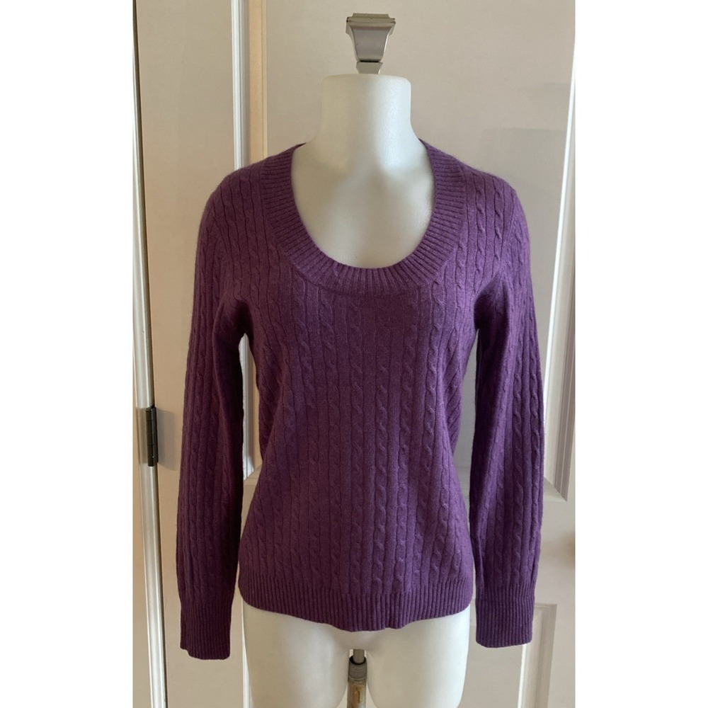 Kenar Cashmere Sweater Cable Knit V Neck 2 Ply Y2K Style Size Large Purple
